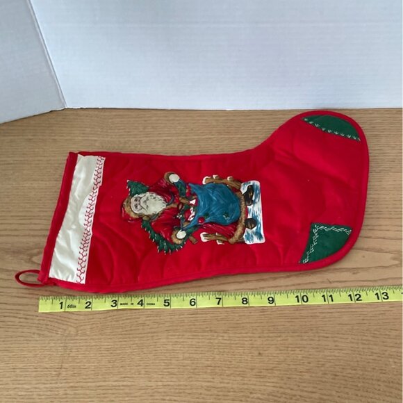 Vintage Quilted Christmas Stocking Santa w Sack of toys Handmade Holiday 13 Inch - Picture 4 of 6